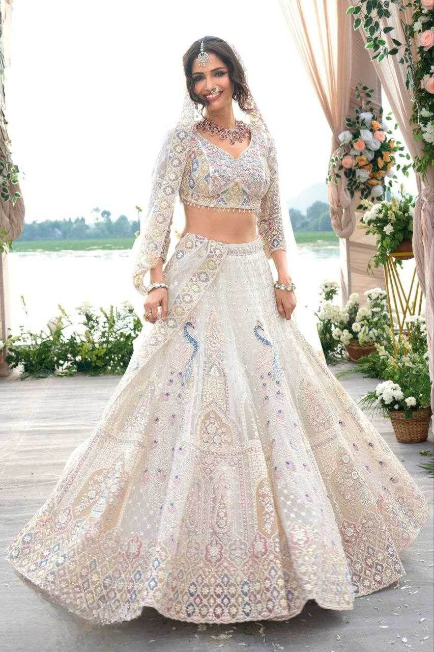 Butterfly Net Designe White Lehenga - MYLUXURY LANE ENTERPRISE